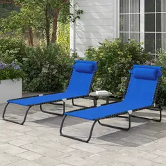 Outsunny Set of Two Folding Sun Loungers, with Four-Position Backs - Blue - 2