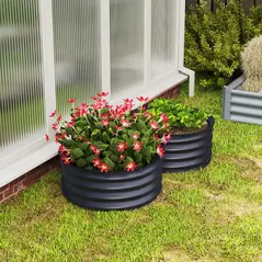 Outsunny Set of 2 Raised Garden Bed, Metal Planter Box with Safety Edging, Easy-to-assemble Stock Tank, Dark Grey - 9