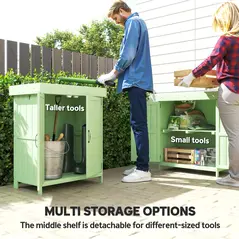 Outsunny Small Shed, Wooden Garden Shed with Openable Hinged Roof and Removable Shelf, 74 x 43 x 88 cm, Light Green - 5