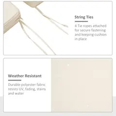 Outsunny Set of 2 Garden Chair Cushions with Ties, 45 x 45 cm Replacement Cushions for Outdoor Furniture, Cream White - 5