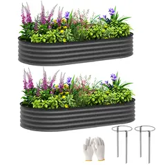 Outsunny Set of Two 181 x 93cm Steel Planters - Dark Grey - 1