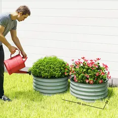 Outsunny Set of 2 Raised Garden Bed, Metal Planter Box with Safety Edging, Easy-to-assemble Stock Tank, Green - 3