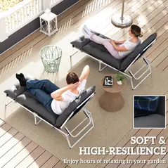 Outsunny Set of Two 190 x 56cm Sun Lounger Cushions - Dark Grey - 5