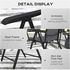 Outsunny Set of Four Folding Garden Chairs, with Seven-Position Adjustable Backs, Grey - 7