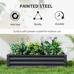 Outsunny Set of 2 Raised Beds for Garden, Galvanised Outdoor Planters for Herbs Vegetables, Use for Patio Balcony, Grey - 4