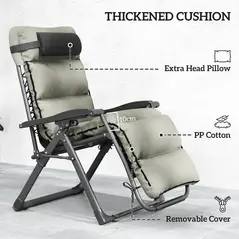 Outsunny Set of Two Reclining Sun Loungers, with Cushion - Grey - 6