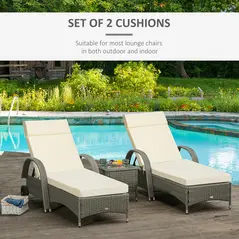 Outsunny Set of 2 Sun Lounger Cushions, Replacement Cushions for Rattan Furniture with Ties, 196 x 55 cm, Cushion ONLY, Cream White - 4