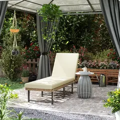 Outsunny Single Folding Rattan Sun Lounger, with Cushion - Grey - 2