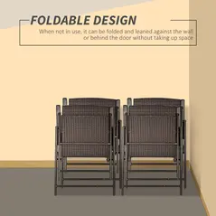 Outsunny Set of Four Folding Rattan Seat Chairs - Brown - 6