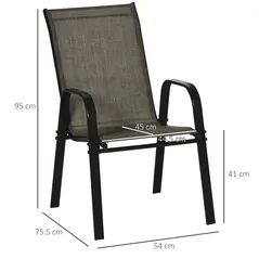Outsunny Set of Four Stackable Mesh Seat Chairs - Mixed Brown - 3