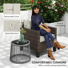 Outsunny Single Rattan Armchair, with Cushions - Brown - 5