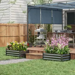 Outsunny Set of Two 100 x 60cm Steel Planter Boxes - Grey - 2