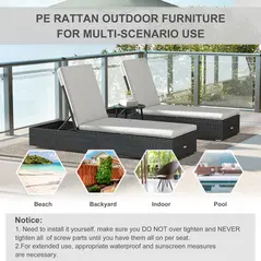 Outsunny Set of Two Rattan Sun Loungers, with Reclining Backs - Brown/Cream - 7