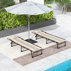 Outsunny Set of Two Folding Sun Loungers, with Four-Position Backs - Multicoloured - 7