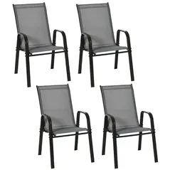 Outsunny Set of Four Stackable Mesh Seat Chairs - Dark Grey - 1