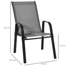 Outsunny Set of Four Stackable Mesh Seat Chairs - Dark Grey - 3