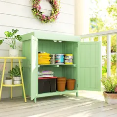 Outsunny Small Shed, Wooden Garden Shed with Openable Hinged Roof and Removable Shelf, 74 x 43 x 88 cm, Light Green - 2