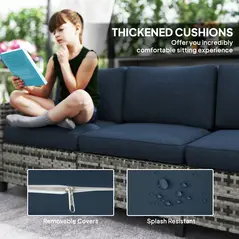 Outsunny Six-Piece Modular Rattan Sofa Set - Navy Blue - 7