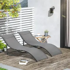 Outsunny Set of 2 S-shaped Foldable Lounge Chair Sun Lounger Reclining Outdoor Chair for Patio Beach Garden, Grey - 2