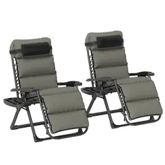 Outsunny Set of Two Reclining Sun Loungers, with Cushion - Grey - 1