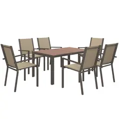 Outsunny Seven-Piece Garden Dining Set, with Plastic Wood-Top Table - Brown - 1