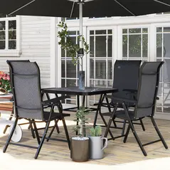 Outsunny Set of Four Folding Garden Chairs, with Seven-Position Adjustable Backs, Grey - 9