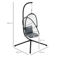 Outsunny Single Egg Chair, with Steel Frame Stand - Grey - 3