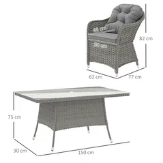 Outsunny Seven-Piece Rattan Dining Set - Light Grey - 3