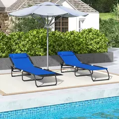 Outsunny Set of Two Folding Sun Loungers, with Four-Position Backs - Blue - 7