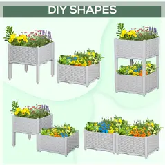 Outsunny Set of Two Rattan-Effect Planters - Grey - 6