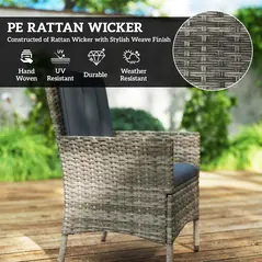 Outsunny Seven-Piece Rattan Dining Table, with Round Glass-Top Table - Light Grey - 4