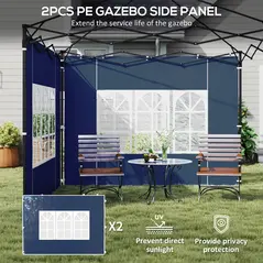 Outsunny Set of Two 3 x 3(m) Gazebo Frame Replacement Walls - Blue - 4