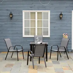 Outsunny Set of Four Stackable Mesh Seat Chairs - Dark Grey - 2