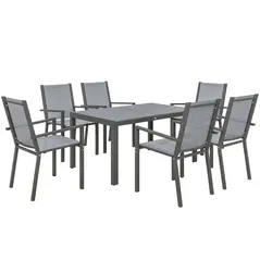 Outsunny Seven-Piece Garden Dining Set, with Plastic Wood-Top Table - Grey - 1