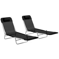 Outsunny Set of Two Steel Frame Sun Loungers, with Reclining Backs - Black - 1