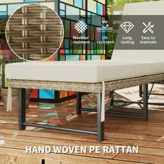 Outsunny Single Folding Rattan Sun Lounger, with Cushion - Grey - 6