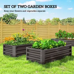 Outsunny Set of Two 110 x 50cm Steel Planter Boxes -  Dark Grey - 4