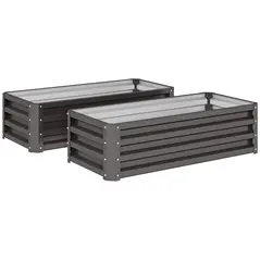 Outsunny Set of Two 110 x 50cm Steel Planter Boxes -  Dark Grey - 1