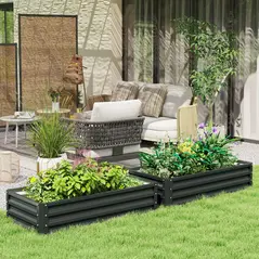 Outsunny Set of 2 Raised Beds for Garden, Galvanised Outdoor Planters for Herbs Vegetables, Use for Patio Balcony, Grey - 2