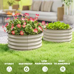 Outsunny Set of 2 Raised Garden Bed, Metal Planter Box with Safety Edging, Easy-to-assemble Stock Tank, Cream White - 7