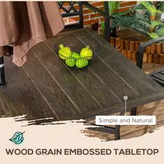 Outsunny Six-Seater Steel Garden Table, with ⌀41mm Parasol Hole - Wood-Effect - 6