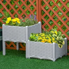 Outsunny Set of Two Rattan-Effect Planters - Grey - 2