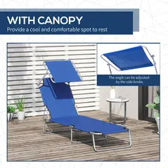 Outsunny Single Sun Lounger, with Awning and Reclining Back - Blue - 6