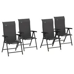 Outsunny Set of Four Folding Garden Chairs, with Seven-Position Adjustable Backs, Grey - 1