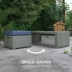 Outsunny Six-piece Outdoor Rattan Dining Set, Outdoor Sofa Set with Reclining Armchairs and Mental Frame, Blue - 5