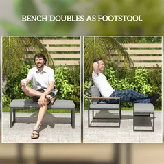 Outsunny Six Piece L Shaped Garden Furniture Set with 3 Loveseats - Natural Wood Finish - 7