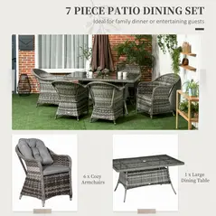 Outsunny Seven-Piece Rattan Dining Set - Grey - 4