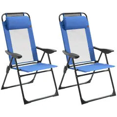 Outsunny Set of 2 Portable Folding Recliner Metal Outdoor Patio Chaise Lounge Chairs with Adjustable Backrest, Blue - 1