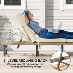 Outsunny Single Folding Rattan Sun Lounger, with Cushion - Grey - 5