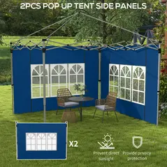 Outsunny Set of 2 Gazebo Side Panels - Blue - 4